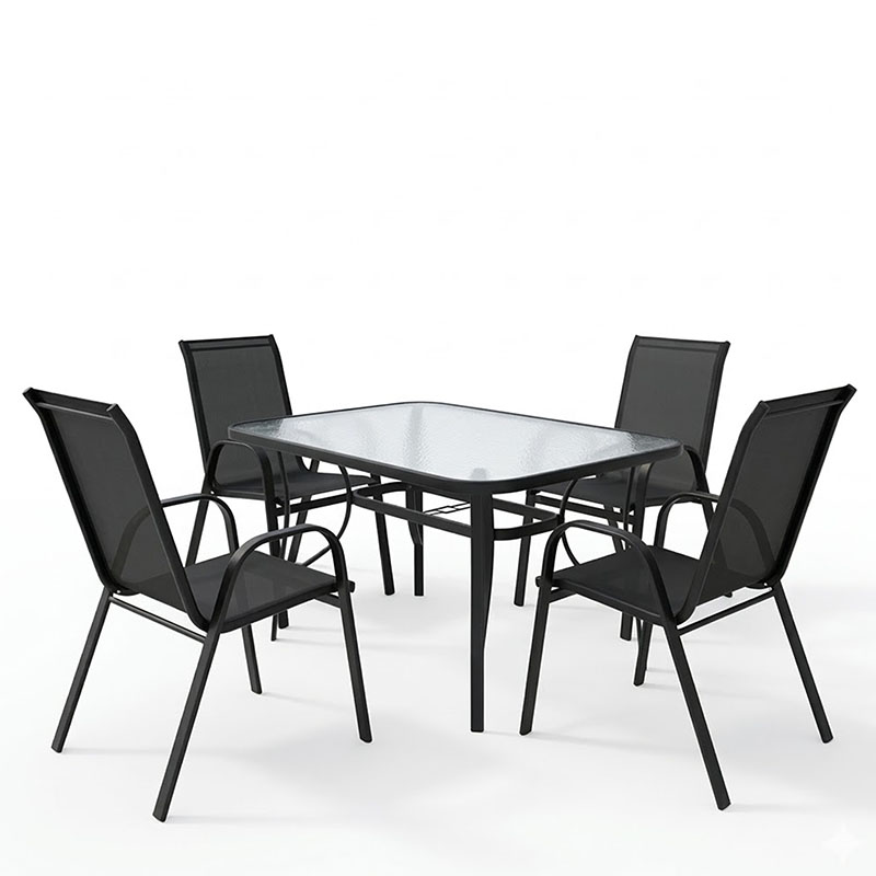 Τραπεζαρία Calan-Ensure pakoworld 5τεμ μέταλλο-γυαλί σε μαύρη απόχρωση 140x80x70εκ - Image 2