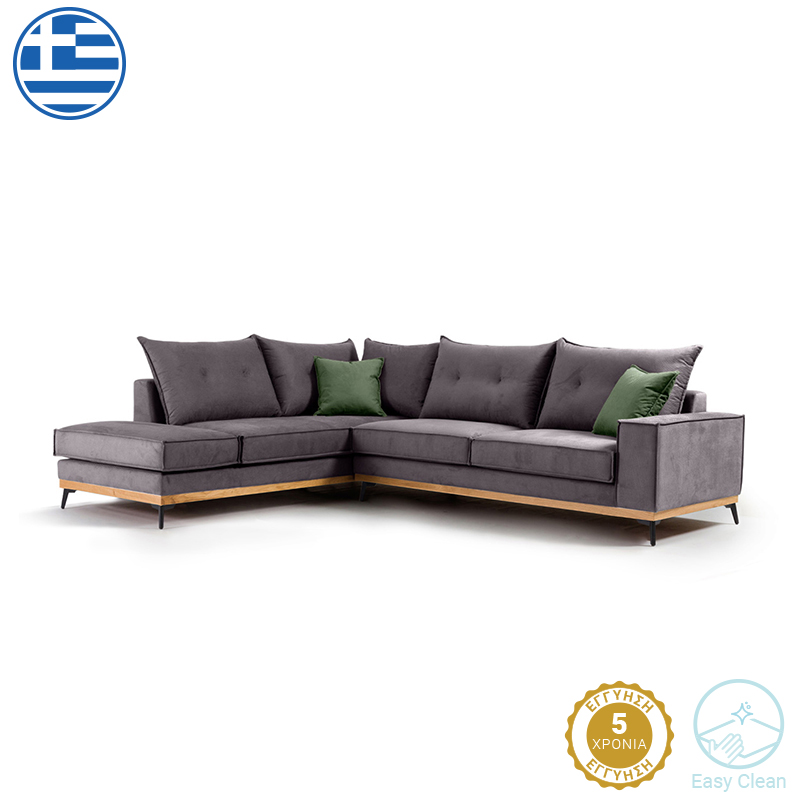 Γωνιακός καναπές δεξιά γωνία Luxury II pakoworld ύφασμα ανθρακί-κυπαρισσί 290x235x95εκ - Image 2
