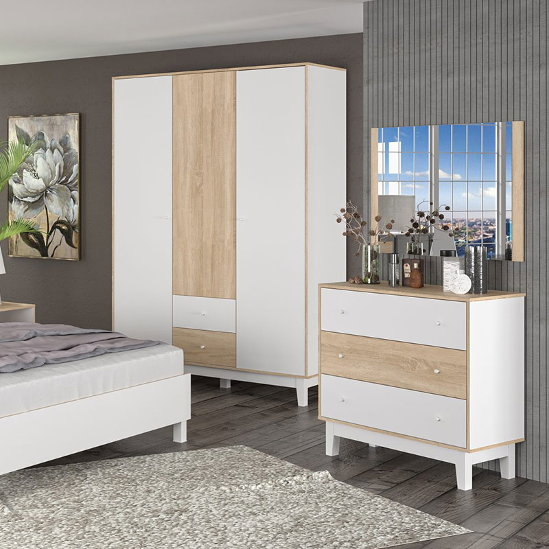 Συρταριέρα Awell pakoworld 3ων συρταριών sonoma-λευκό 90x44x88,5εκ - Image 2