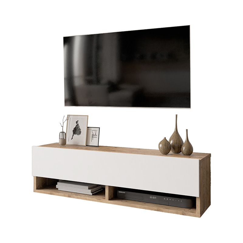 Έπιπλο τηλεόρασης επιτοίχιο Roscoe pakoworld λευκό-oak 100x31.5x29.5εκ - Image 2
