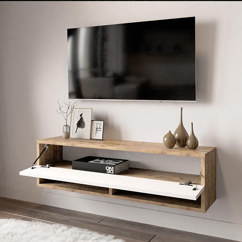 Έπιπλο τηλεόρασης επιτοίχιο Roscoe pakoworld λευκό-oak 100x31.5x29.5εκ - Image 3