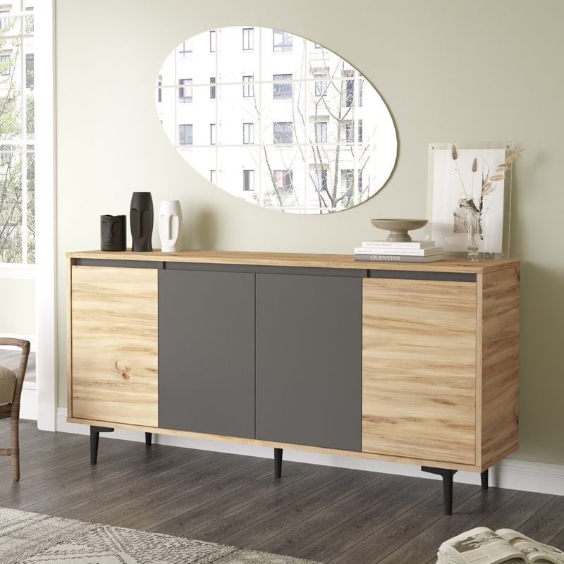 Μπουφές Augusta pakoworld oak-ανθρακί 160x40x78.5εκ - Image 2