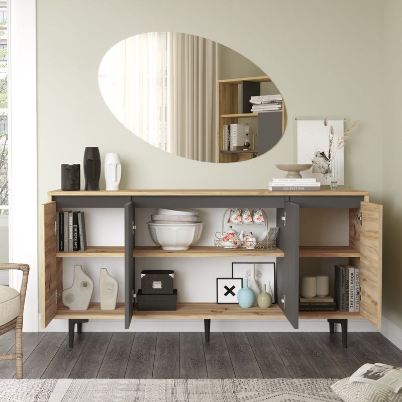 Μπουφές Augusta pakoworld oak-ανθρακί 160x40x78.5εκ - Image 3