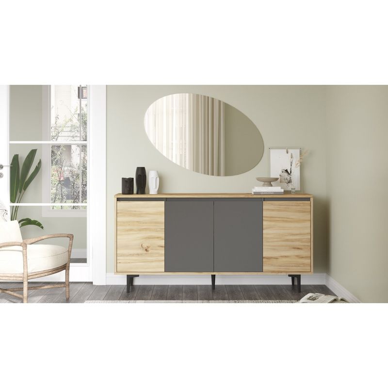 Μπουφές Augusta pakoworld oak-ανθρακί 160x40x78.5εκ - Image 4