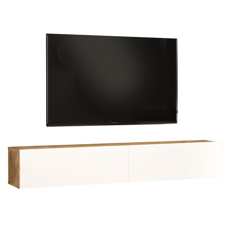 Έπιπλο τηλεόρασης επιτοίχιο Dello pakoworld λευκό-oak 180x31.6x29.6εκ - Image 2