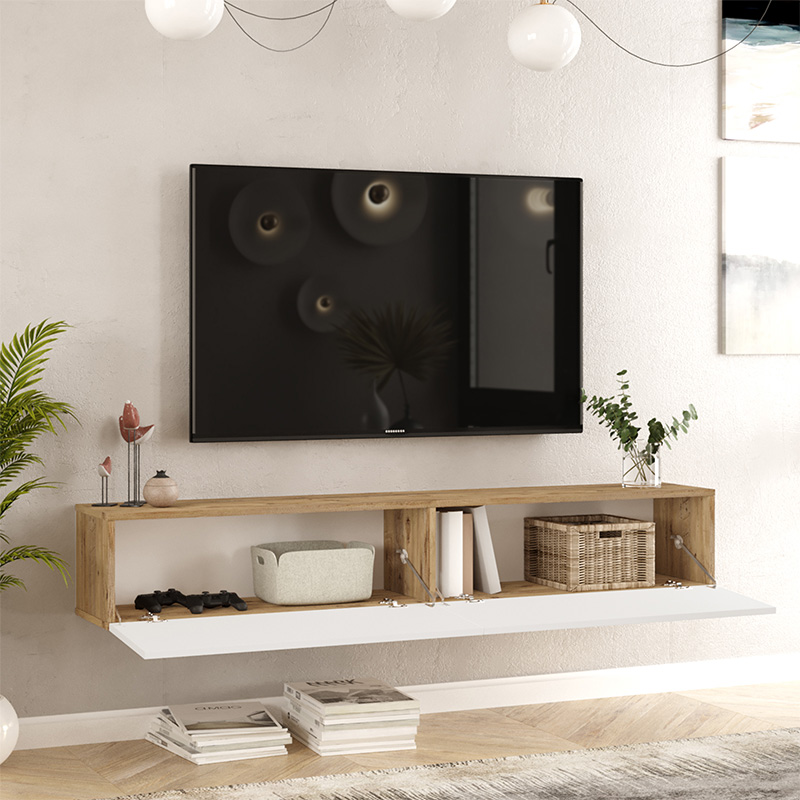 Έπιπλο τηλεόρασης επιτοίχιο Dello pakoworld λευκό-oak 180x31.6x29.6εκ - Image 3