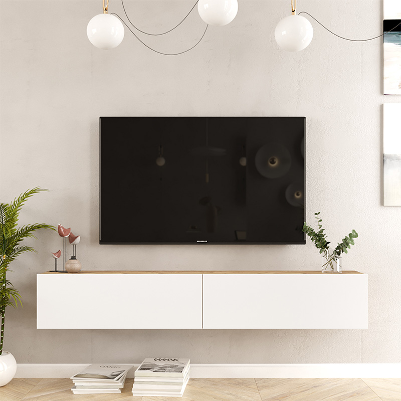 Έπιπλο τηλεόρασης επιτοίχιο Dello pakoworld λευκό-oak 180x31.6x29.6εκ - Image 4