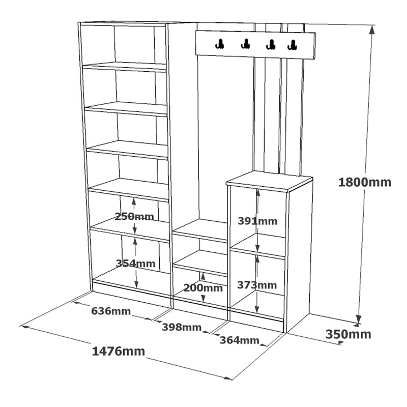 Έπιπλο εισόδου Doorse pakoworld μελαμίνης λευκό-oak 147.5x35x180εκ - Image 3