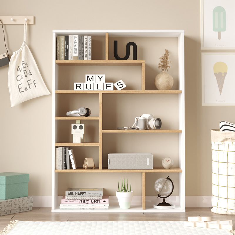 Βιβλιοθήκη Decora pakoworld σε oak-λευκό απόχρωση 90x22x123.6εκ - Image 3