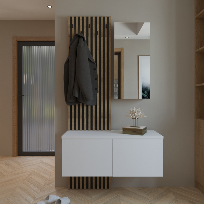 Έπιπλο εισόδου Arika pakoworld λευκό-sonoma 100x37x199.5εκ - Image 2