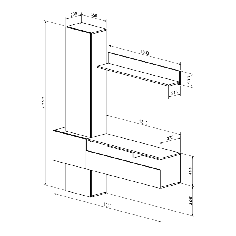 Σύνθετο σαλονιού Wendy pakoworld σε oak-μαύρη απόχρωση 195.1x37.3x219.1εκ - Image 3