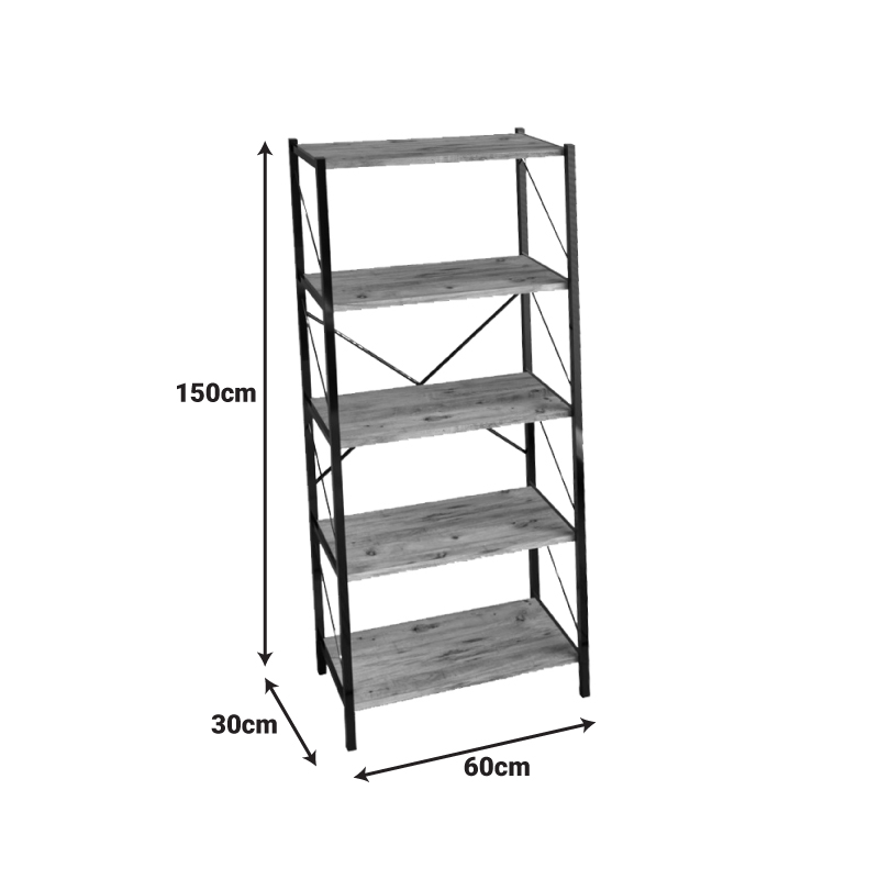 Βιβλιοθήκη Bimblem pakoworld oak με μαύρο μέταλλο 60x30x150εκ - Image 3
