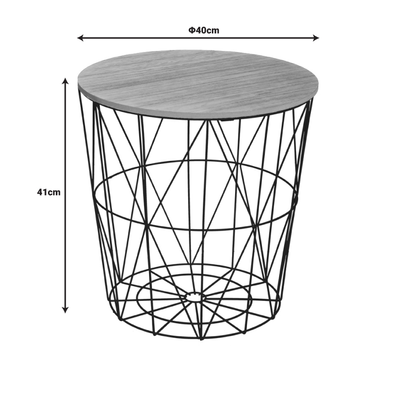 Βοηθητικό τραπέζι Kumi pakoworld mdf επιφάνεια oak και μέταλλο σε μαύρη απόχρωση Φ40x41εκ - Image 3