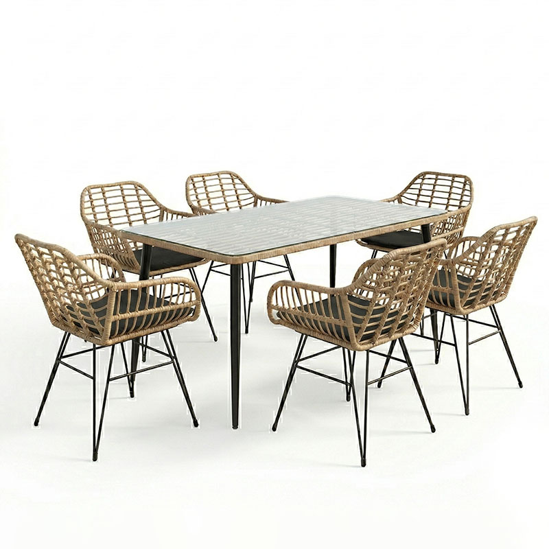 Τραπεζαρία Naoki Χ σετ 7τεμ pakoworld rattan pe σε φυσική απόχρωση και μαύρο μέταλλο 160x90x78εκ - Image 2