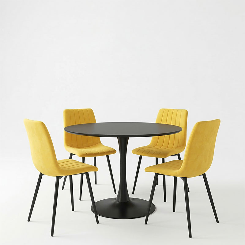 Τραπεζαρία Balou-Noor pakoworld σετ 5τεμ MDF μαύρο-κίτρινο Φ120x73εκ - Image 2