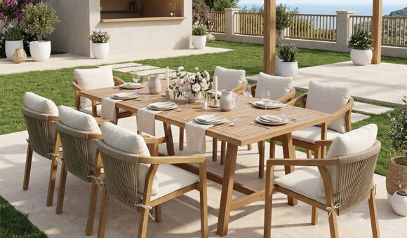 Τραπεζαρία Malibu pakoworld Σετ 9τεμ μασίφ ξύλο ακακίας 180x90x75εκ