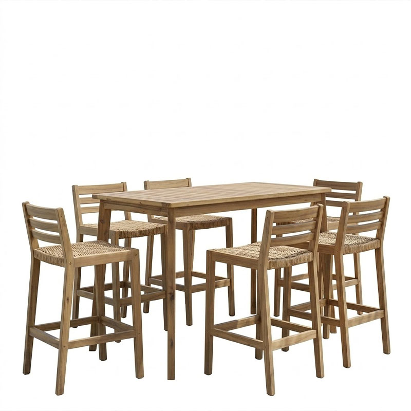 Τραπεζαρία Bravo pakoworld σετ 7 τμχ μασίφ ξύλο ακακίας 130x70x90εκ - Image 2
