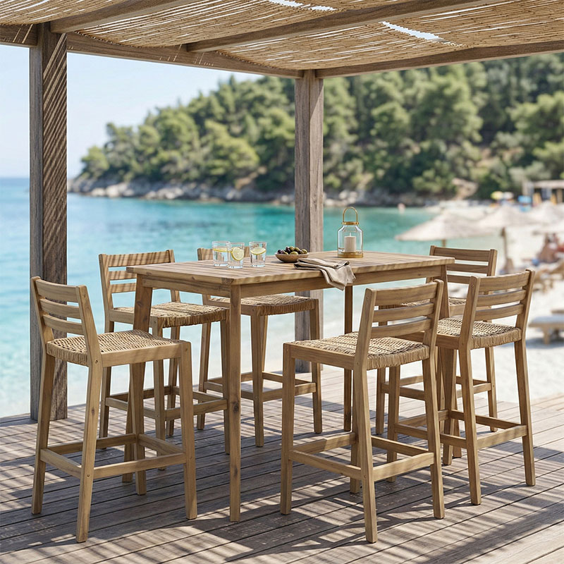 Τραπεζαρία Bravo pakoworld σετ 7 τμχ μασίφ ξύλο ακακίας 130x70x90εκ