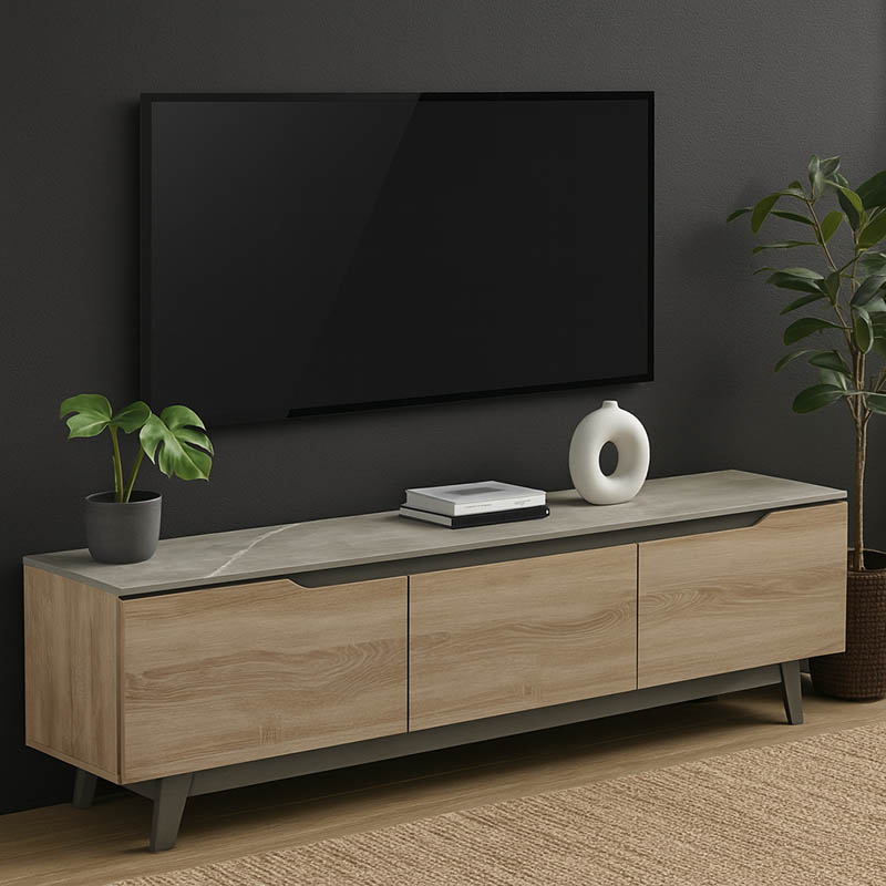 Έπιπλο τηλεόρασης Kasandra pakoworld μπεζ μαρμάρου-sonoma 180x35x48.5εκ