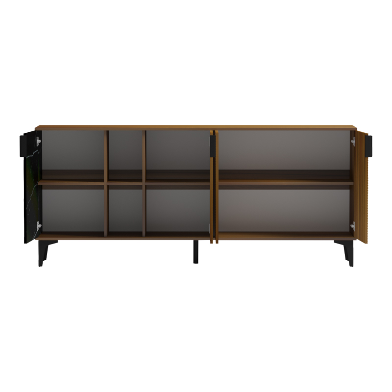 Μπουφές Riba pakoworld καρυδί-μαύρη όψη μαρμάρου 180x40x78εκ - Image 2
