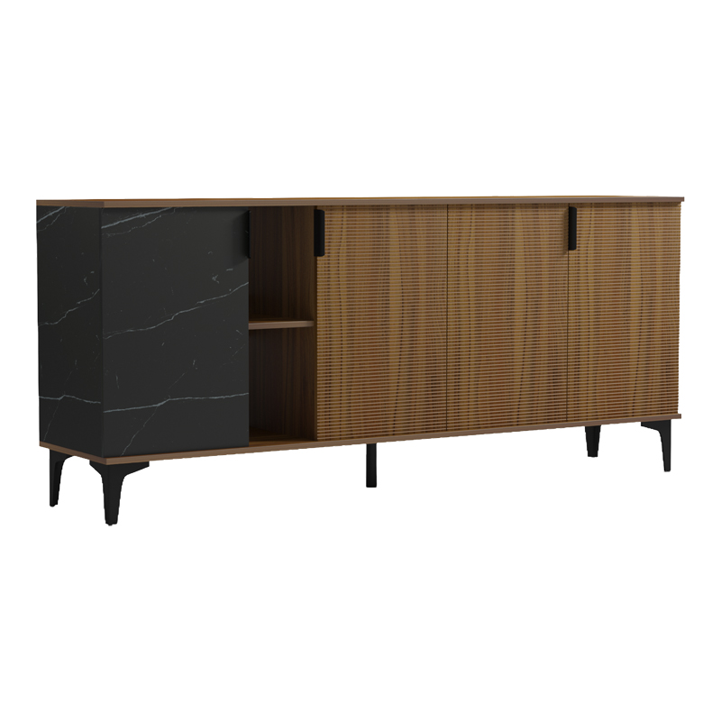 Μπουφές Riba pakoworld καρυδί-μαύρη όψη μαρμάρου 180x40x78εκ - Image 3