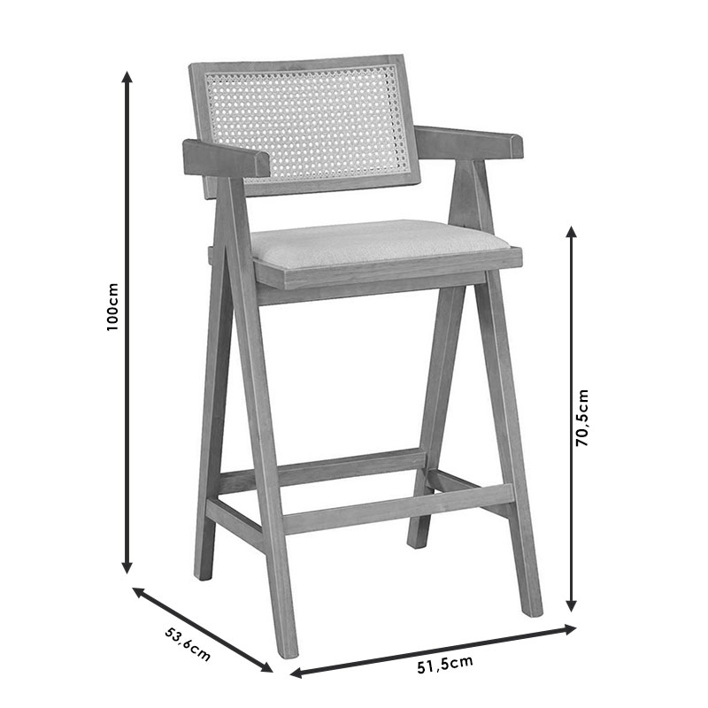 Σκαμπό bar Winslow pakoworld ξύλο rubberwood μαύρο-pvc rattan φυσικό-ύφασμα γκρι - Image 4