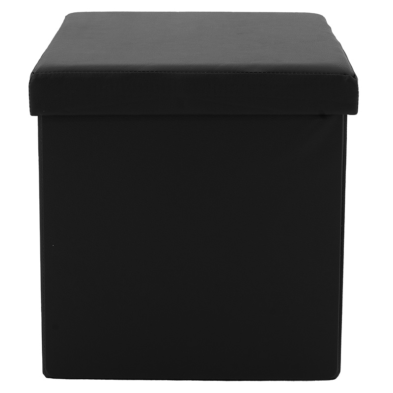 Σκαμπό-μπαούλο Crystal pakoworld pu μαύρο 38x38x38εκ - Image 2