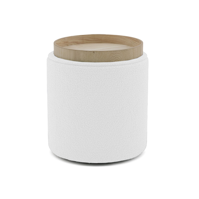 Σκαμπό-μπαούλο Batur pakoworld μπουκλέ ύφασμα σε λευκή απόχρωση Φ34x38εκ - Image 2