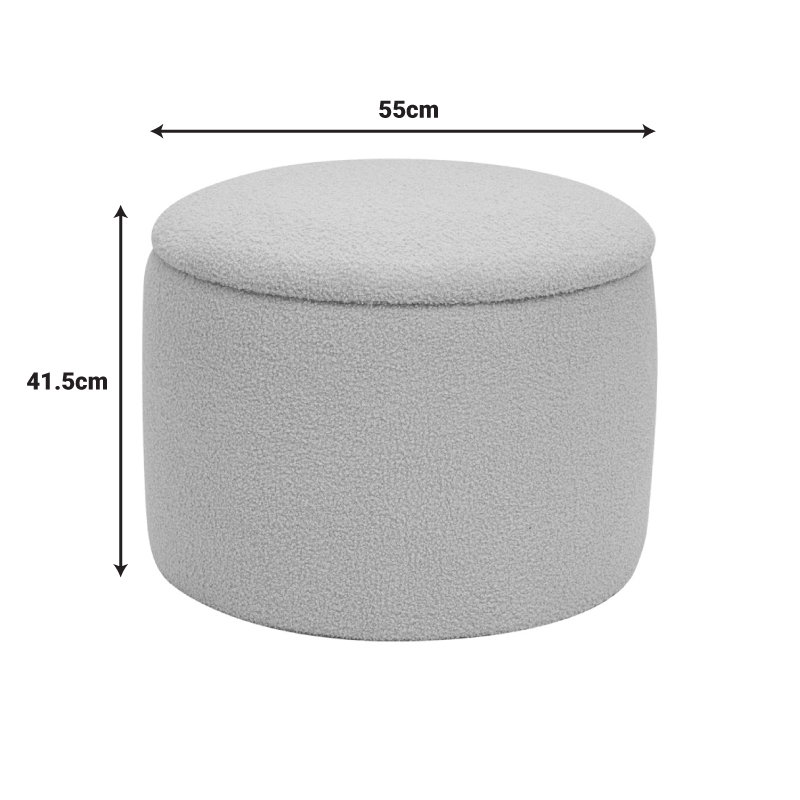 Σκαμπό-μπαούλο Roundy pakoworld μπουκλέ ύφασμα σε μπεζ απόχρωση Φ55x41.5εκ - Image 3