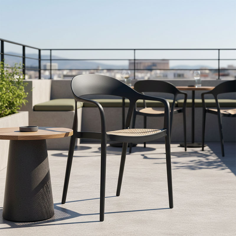 Πολυθρόνα Ember στοιβαζόμενη pakoworld με UV protection PP μπεζ-μαύρο 52.5x56.5x81εκ. - Image 2