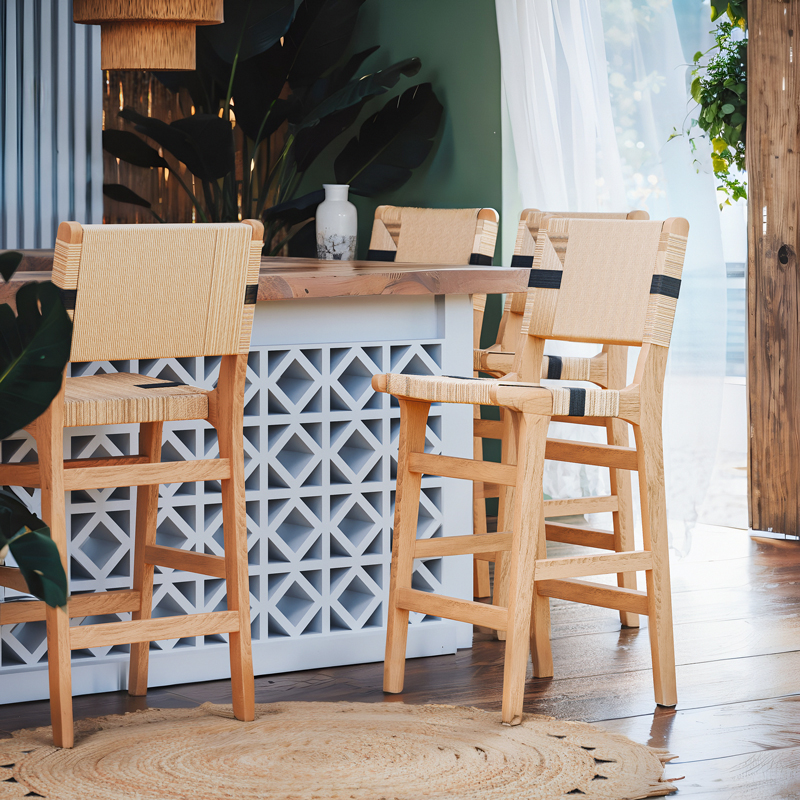 Σκαμπό μπαρ Julien pakoworld rubberwood φυσικό-έδρα φυσικό-μαύρο σχοινί 45x46x95εκ - Image 2