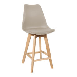 Σκαμπό μπαρ Gaston pakoworld pp-pu σε cappuccino απόχρωση και ξύλινο πόδι 49x56x112εκ