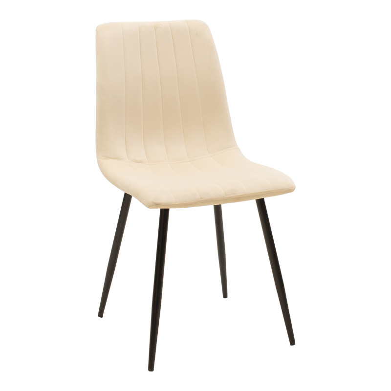 Καρέκλα Noor pakoworld μπεζ βελούδο με πόδι μετάλλου σε μαύρη απόχρωση 44x53x86εκ