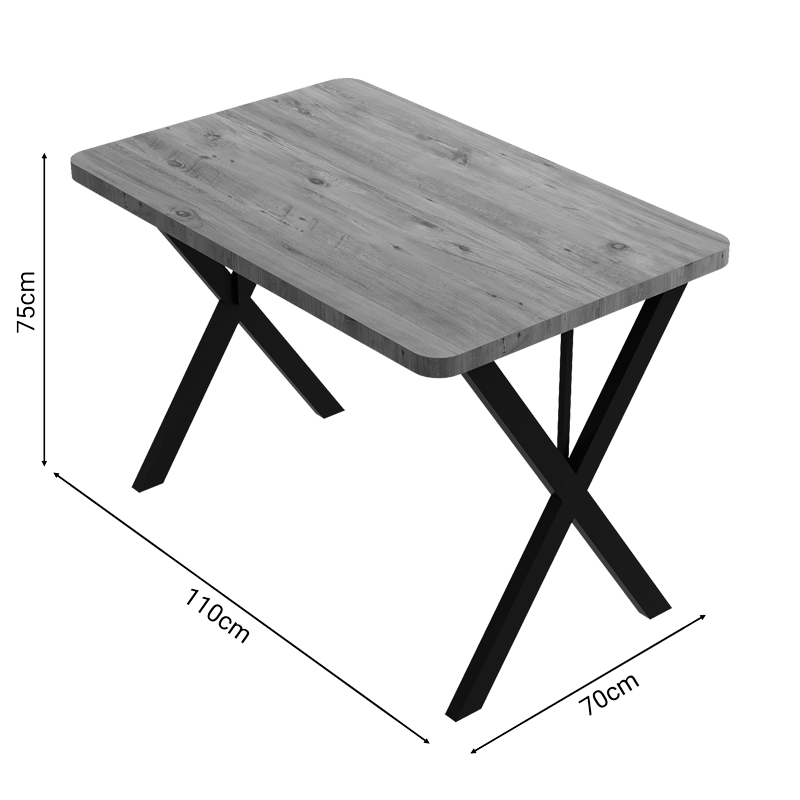 Τραπέζι Zeryin pakoworld oak μελαμίνης-μαύρο μέταλλο 110x70x75εκ - Image 3