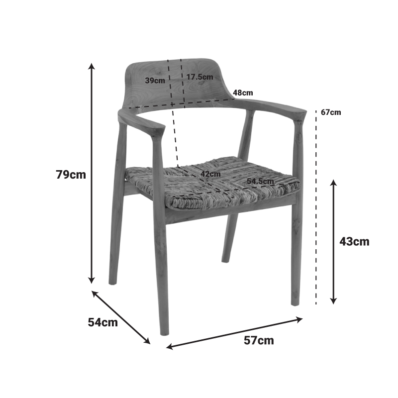 Πολυθρόνα Denverone pakoworld φυσικό teak ξύλο και ψάθα 57x54x79εκ - Image 2