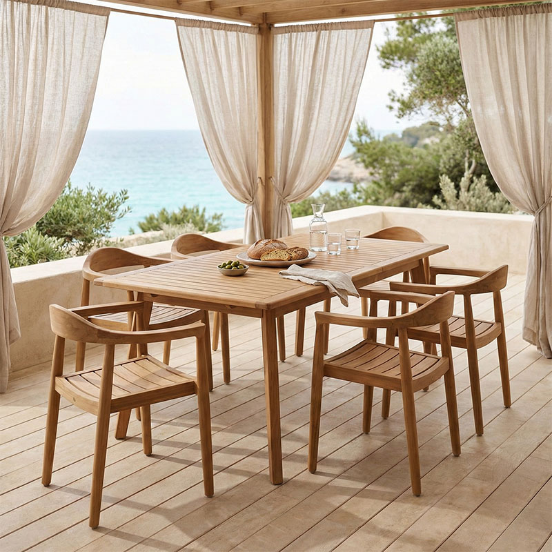 Τραπεζαρία 9 τεμ. Ganny-Pino pakoworld teak ξύλο σε φυσική απόχρωση 180/240x100x75εκ