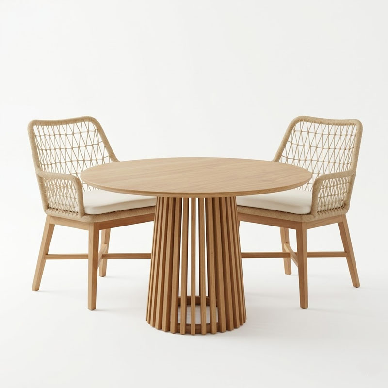 Τραπεζαρία Elaiza-Kenda I pakoworld σετ 3τεμ σε φυσική-μπεζ απόχρωση Φ80x75εκ - Image 2