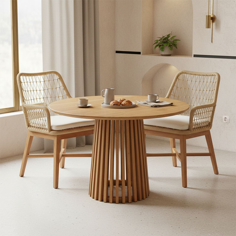 Τραπεζαρία Elaiza-Kenda I pakoworld σετ 3τεμ σε φυσική-μπεζ απόχρωση Φ80x75εκ