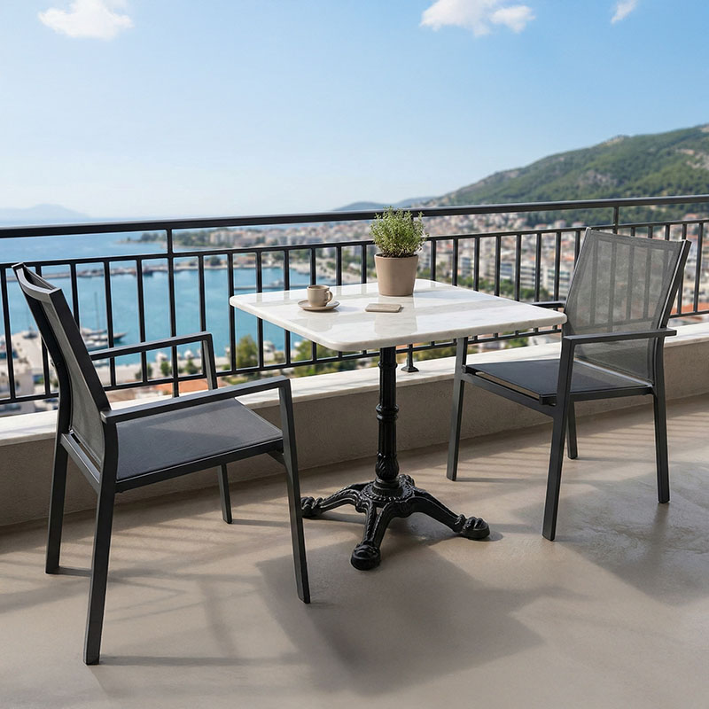 Τραπέζι μαρμάρινο Marmol pakoworld μαντέμι σε λευκή-μαύρη απόχρωση 70x70x71.8εκ - Image 2