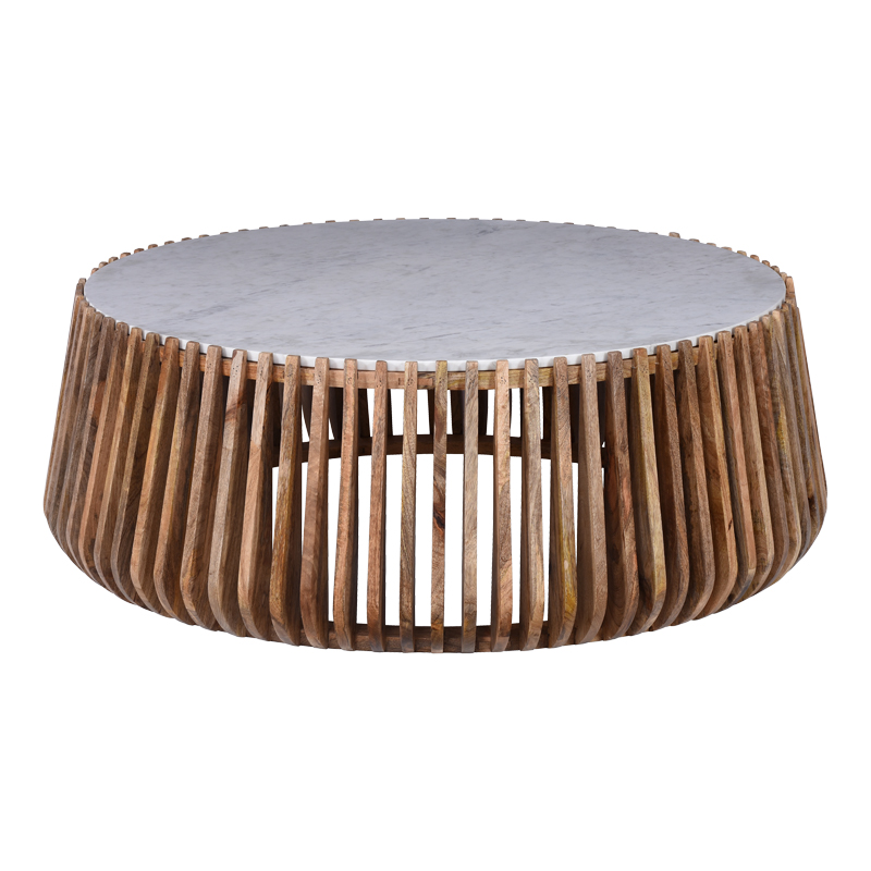 Τραπέζι σαλονιού Mable pakoworld μάνγκο ξύλο σε φυσική απόχρωση με επιφάνεια μαρμάρου Φ120x45εκ - Image 3