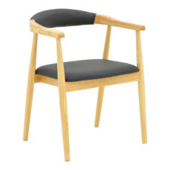 Πολυθρόνα Sandi pakoworld rubberwood σε φυσική απόχρωση με μαύρο pu μαξιλάρι 50x60x80εκ