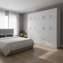 Ντουλάπα εξάφυλλη με πατάρι Athos pakoworld λευκή 180x42x240εκ