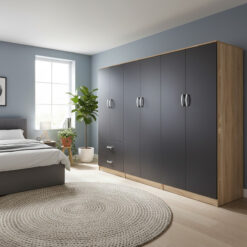 Ντουλάπα εξάφυλλη Athos I pakoworld sonoma-ανθρακί 240x42x180εκ