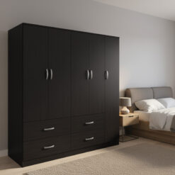 Ντουλάπα πεντάφυλλη με πατάρι Athos pakoworld wenge 170x42x240εκ