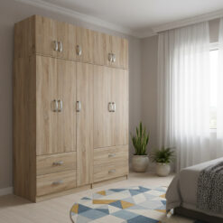Ντουλάπα πεντάφυλλη με πατάρι Athos pakoworld sonoma 170x42x240εκ