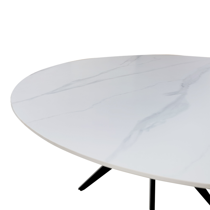 Τραπέζι Orbital pakoworld sintered stone λευκή όψη μαρμάρου με μαύρα μεταλλικά πόδια Φ120x76εκ - Image 4