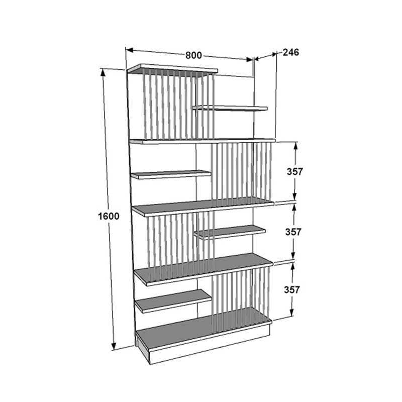 Βιβλιοθήκη Gassim pakoworld μαύρο-καρυδί-λευκό 80x24.6x160εκ - Image 4
