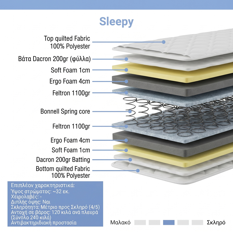 Στρώμα Sleepy pakoworld bonnel spring διπλής όψης 27cm 90x190εκ - Image 2