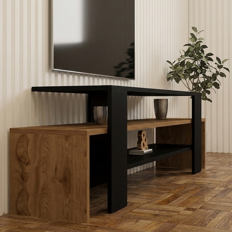 Έπιπλο τηλεόρασης Lenour pakoworld sonoma με μαύρο 150x35x45εκ - Image 3