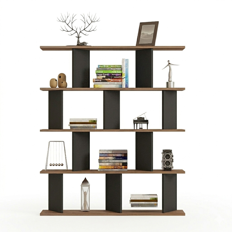 Βιβλιοθήκη Ratu pakoworld ανθρακί με oak 120x24,6x141εκ - Image 3